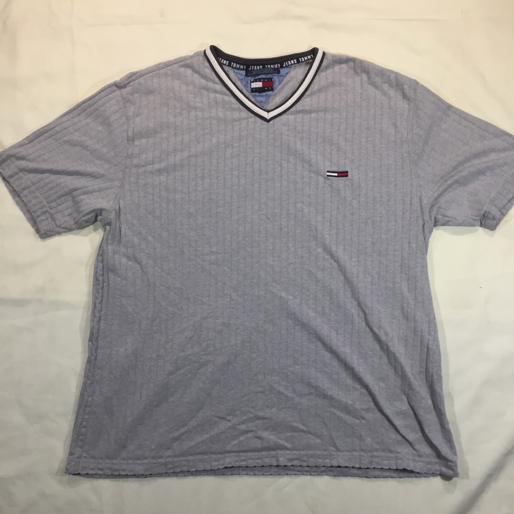 Vtg 90s Tommy Jeans Flag Men’s V-neck Shirt: XXL
